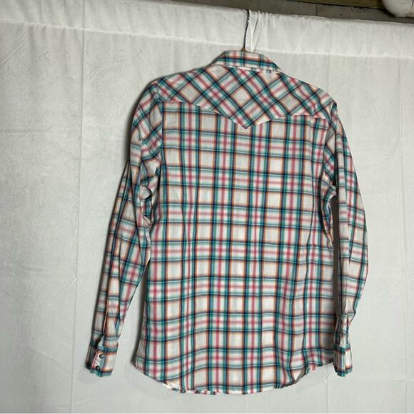 Wrangler Pearl Snap Checkered Print Long Sleeve Button Down Shirt Size Medium - Picture 2 of 4
